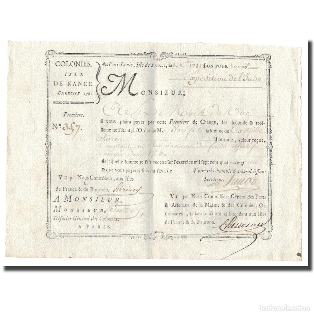 Billetes extranjeros: [#665487] Francia, Traite, Colonies, Isle de France, 10.000 Livres, Exp&eacute;dition de l'Inde