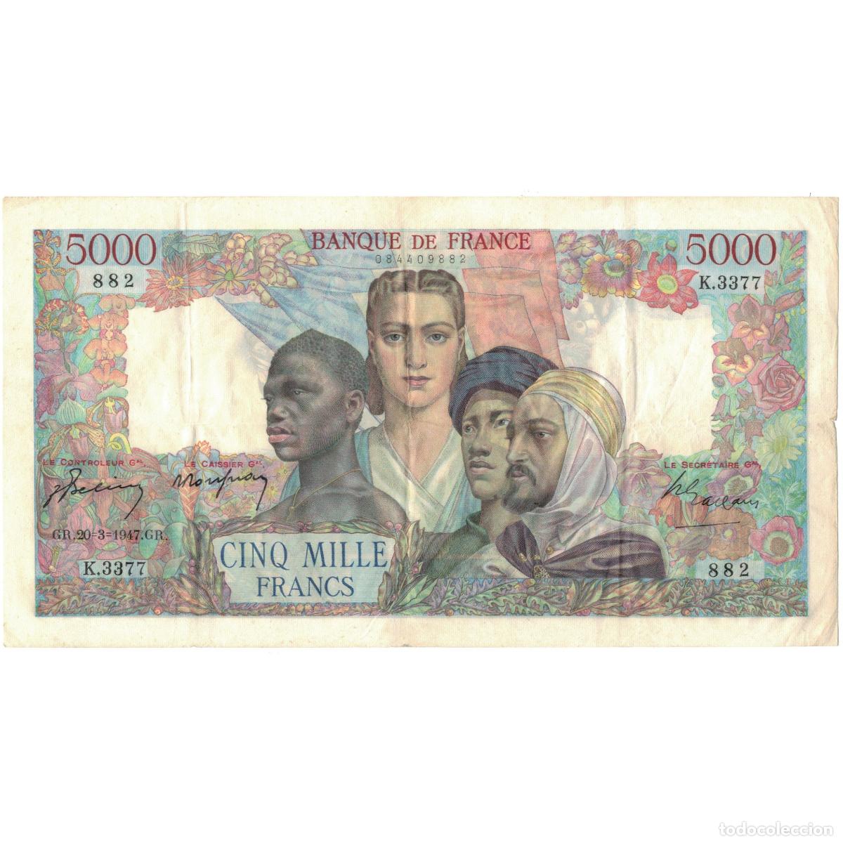 Billetes extranjeros: [#807678] Francia, 5000 Francs, Empire Fran&ccedil;ais, 1947, K.3377882, EBC+, Fayette:47.59