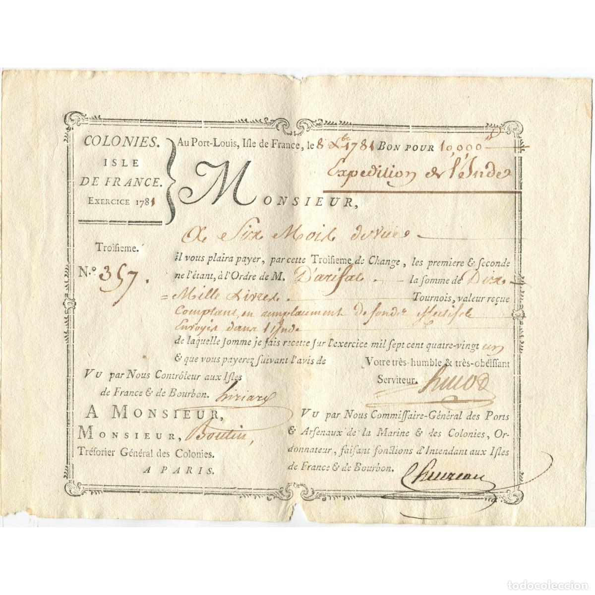 Notas Internacionais: [#868896] Francia, Traite, Colonies, Isle de France, 10000 Livres, Exp&eacute;dition de l'Inde