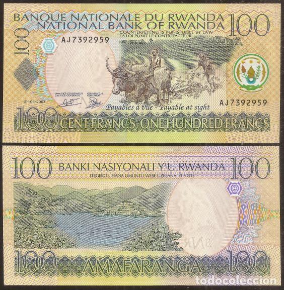 Billetes extranjeros: RWANDA (RUANDA). 100 Francs (francos) 01.09.2003. S/C.