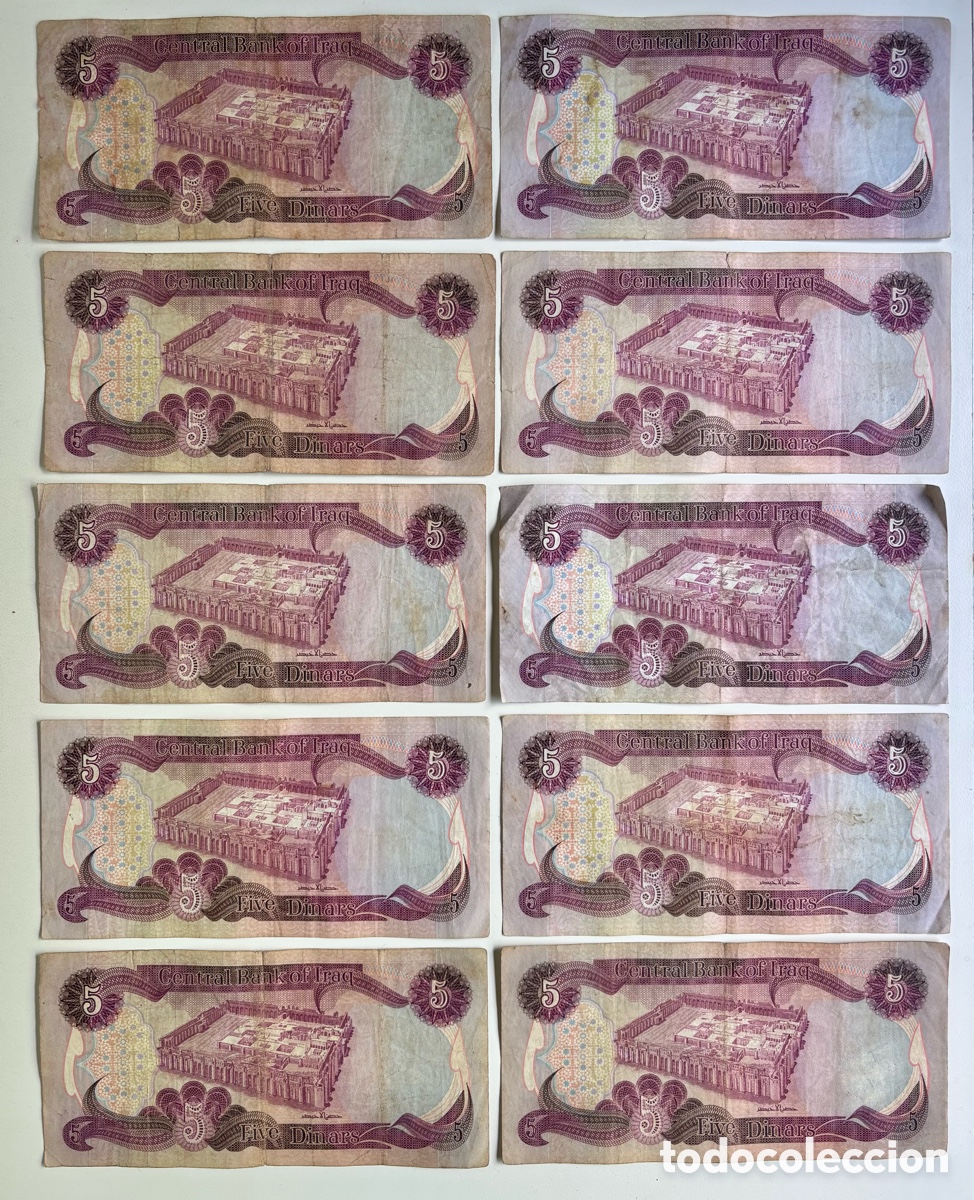 Banconote internazionali: Lote x 10 Billetes IRAQ 5 Dinars (1980-1982) Irak