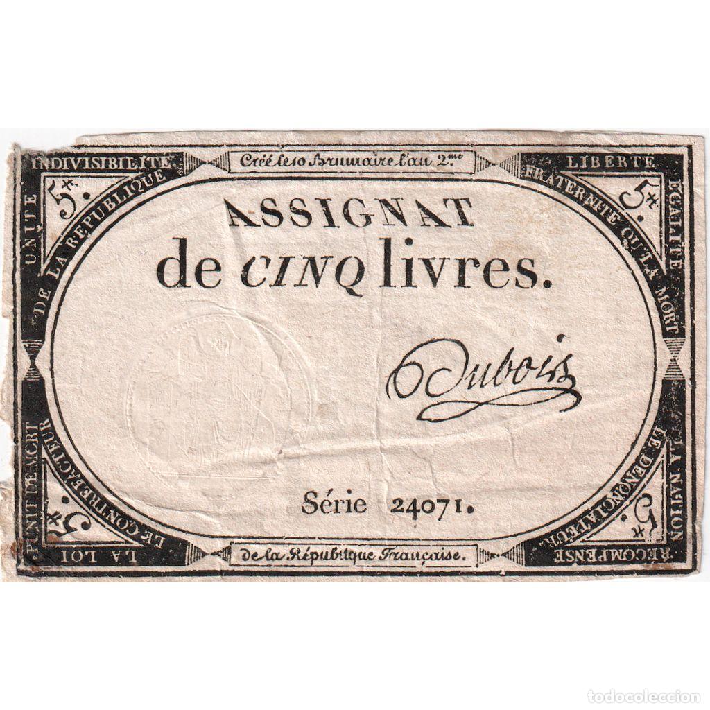 Banconote internazionali: [#376596] Francia, 5 Livres, 10 brumaire de l'an 2 - (31 octobre 1793), 24071, BC