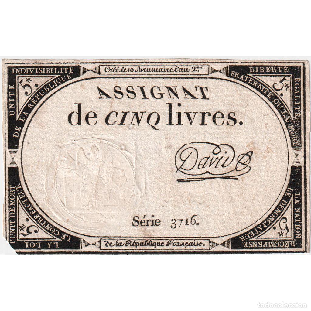 Notas Internacionais: [#376598] Francia, 5 Livres, 10 brumaire de l'an 2 - (31 octobre 1793), 3716, BC