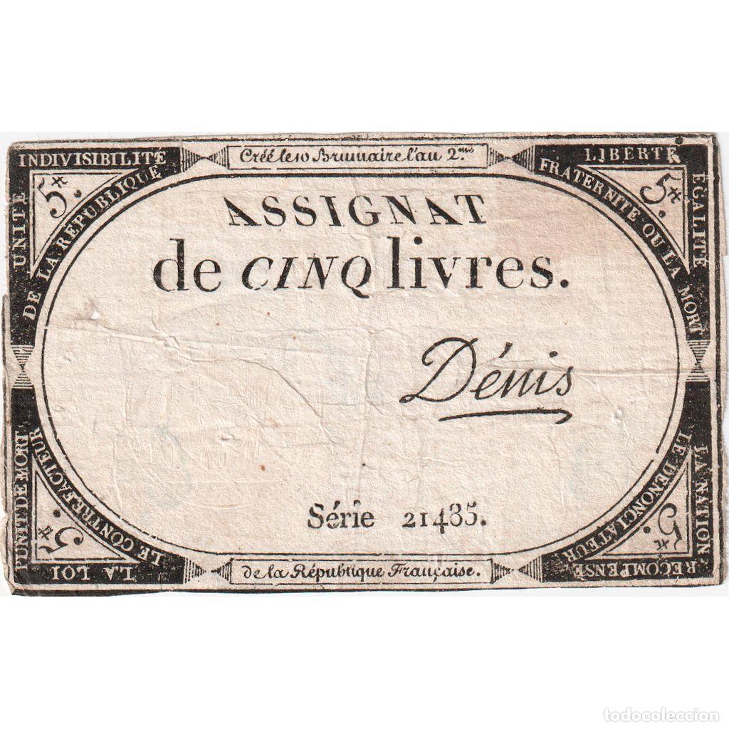 Billets internationaux: [#376597] Francia, 5 Livres, 10 brumaire de l'an 2 - (31 octobre 1793), 21485, BC