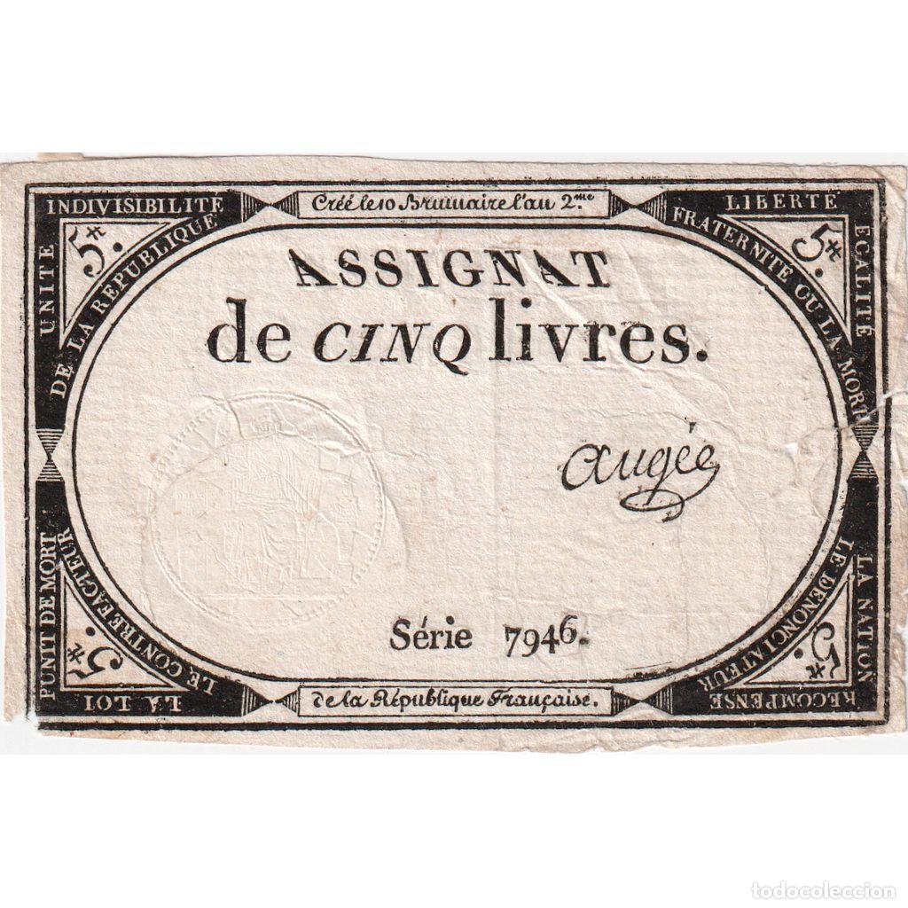 Notas Internacionais: [#376602] Francia, 5 Livres, 10 brumaire de l'an 2 - (31 octobre 1793), 7946, BC