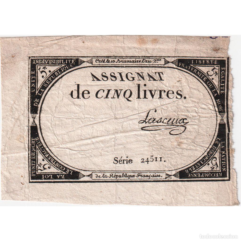 Notas Internacionais: [#376605] Francia, 5 Livres, 10 brumaire de l'an 2 - (31 octobre 1793), 24511, BC