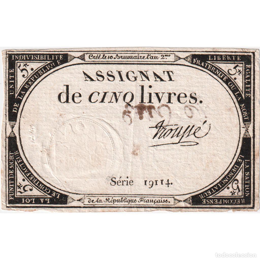 Billets internationaux: [#376609] Francia, 5 Livres, 10 brumaire de l'an 2 - (31 octobre 1793), 19114, MBC