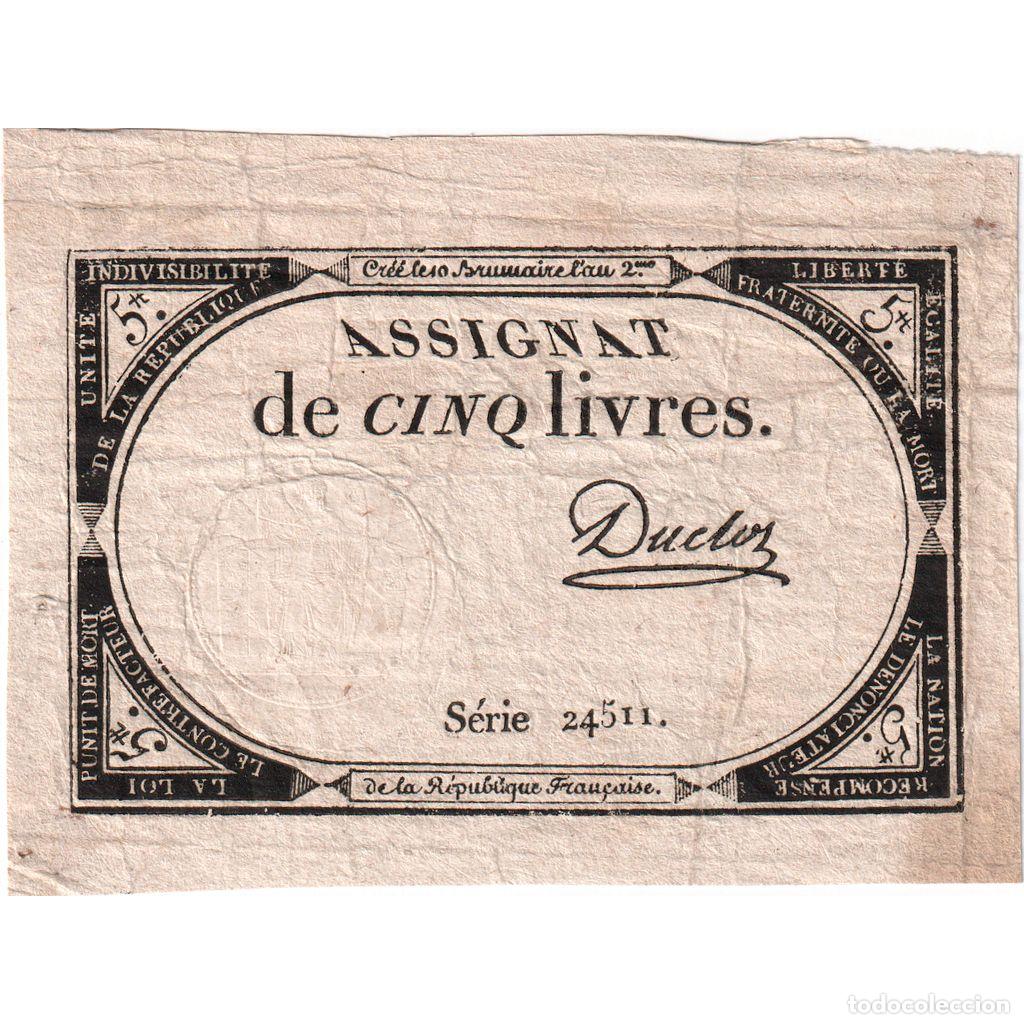 Billets internationaux: [#376618] Francia, 5 Livres, 10 brumaire de l'an 2 - (31 octobre 1793), 24511, MBC
