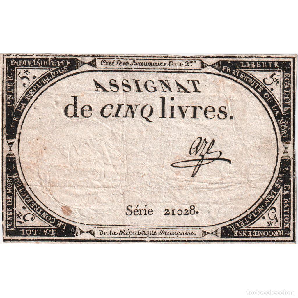 International Banknotes: [#376613] Francia, 5 Livres, 10 brumaire de l'an 2 - (31 octobre 1793), 21028, MBC