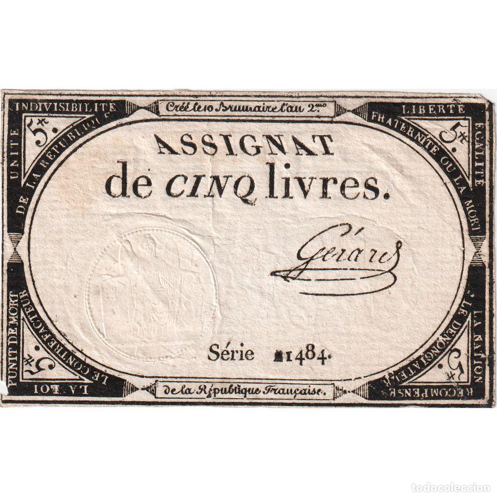 Billets internationaux: [#376614] Francia, 5 Livres, 10 brumaire de l'an 2 - (31 octobre 1793), 21484, MBC