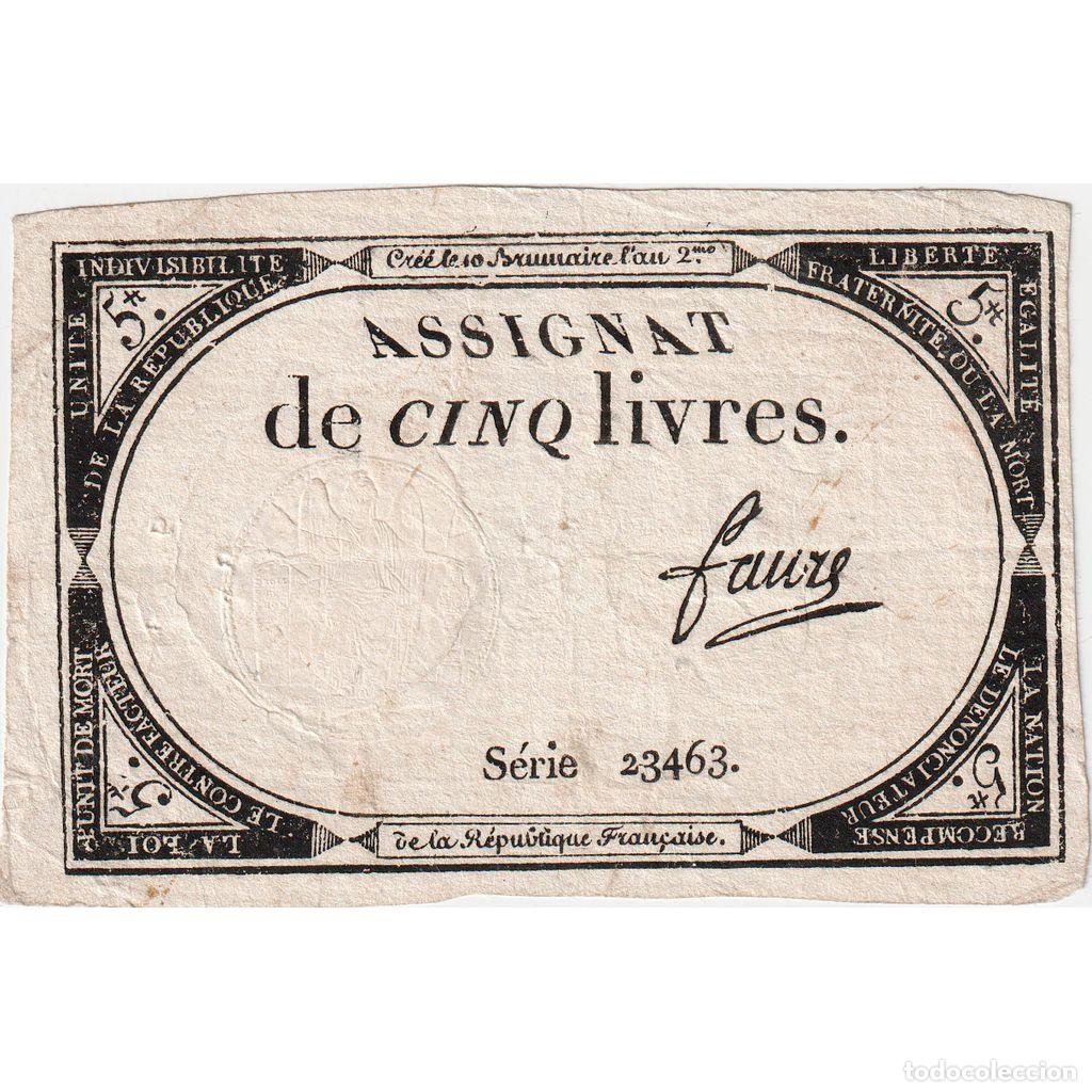 Billets internationaux: [#376643] Francia, 5 Livres, 10 brumaire de l'an 2 - (31 octobre 1793), 23463, MBC