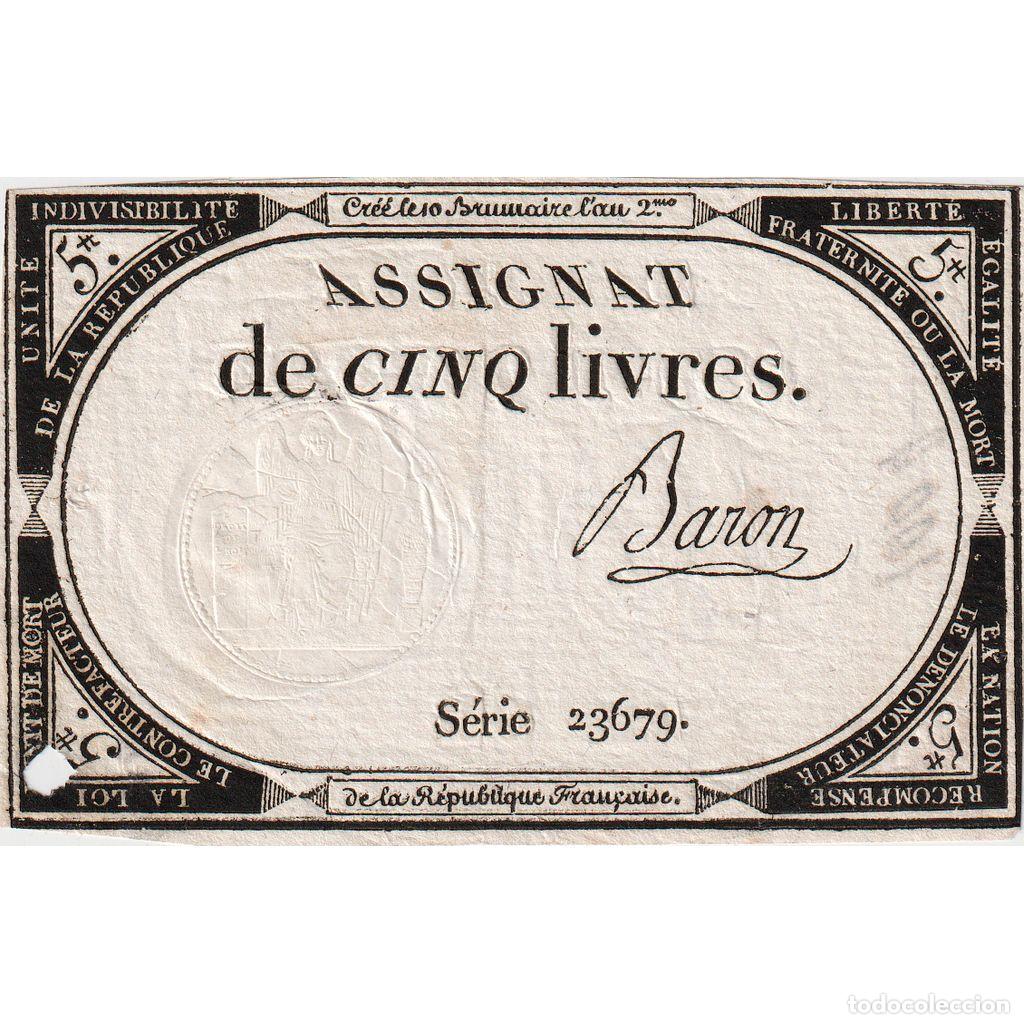 Notas Internacionais: [#376652] Francia, 5 Livres, 10 brumaire de l'an 2 - (31 octobre 1793), 23679, MBC+