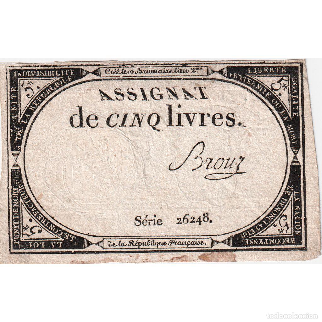 Notas Internacionais: [#376671] Francia, 5 Livres, 10 brumaire de l'an 2 - (31 octobre 1793), 26248, MBC+