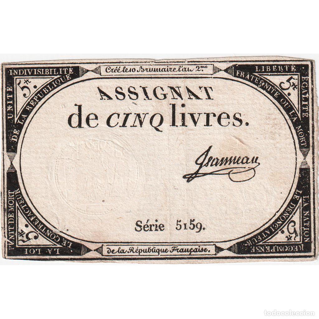 Notas Internacionais: [#376667] Francia, 5 Livres, 10 brumaire de l'an 2 - (31 octobre 1793), 5159, MBC+