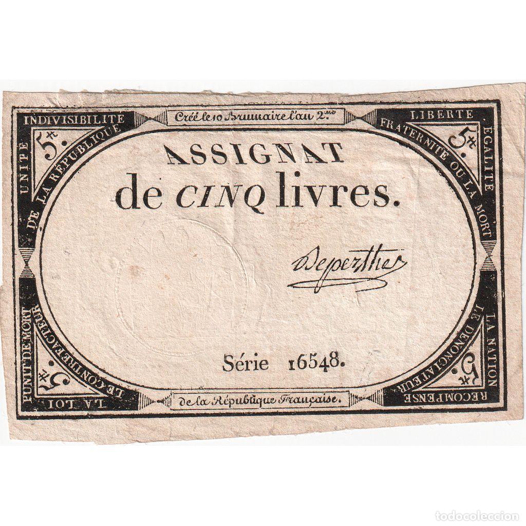 Billets internationaux: [#376688] Francia, 5 Livres, 10 brumaire de l'an 2 - (31 octobre 1793), 16548, EBC