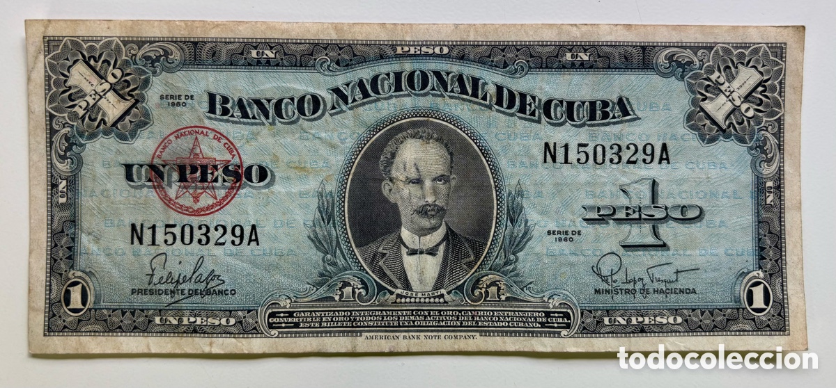 Billets internationaux: Billete CUBA 1 Peso 1960 Jose Mart&iacute;