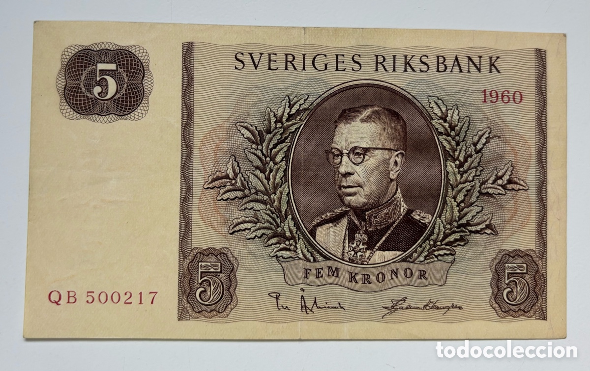 Billets internationaux: Billete SUECIA 5 Coronas 1960 . Kronor