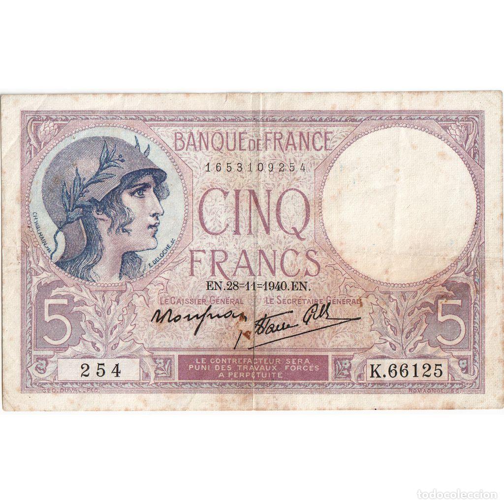 Billets internationaux: [#1242776] Francia, 5 Francs, Violet, 1940-11-28, K.66125, RC+