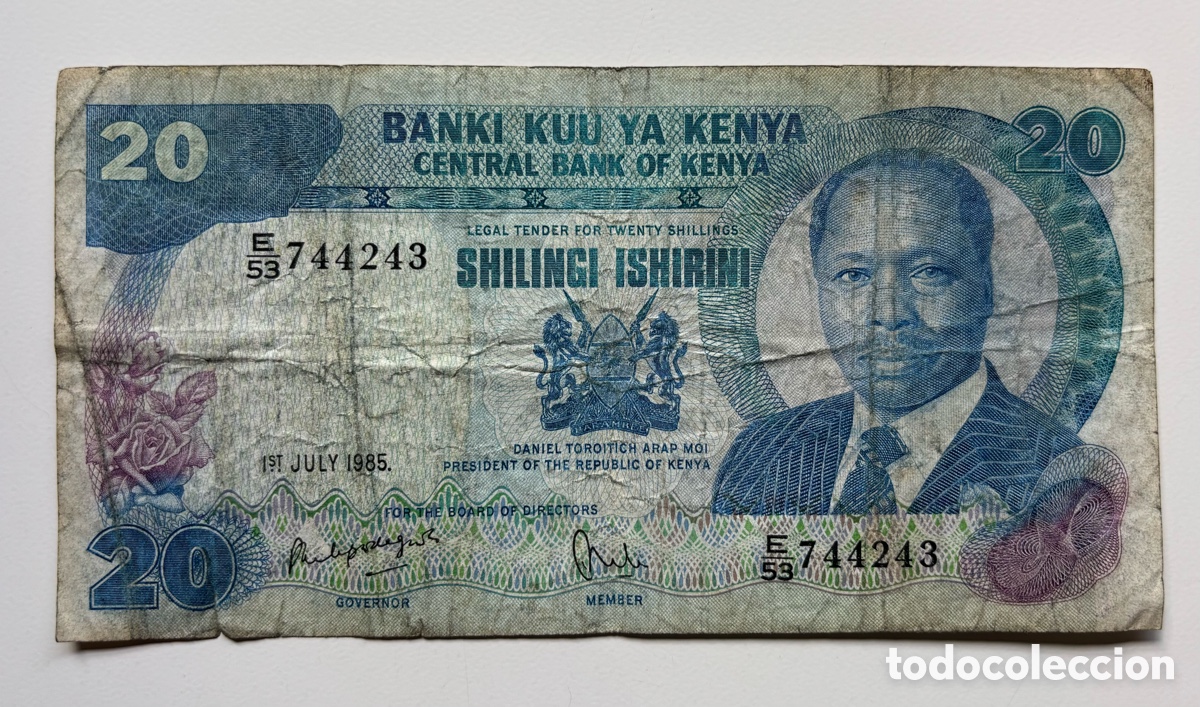 Billetes extranjeros: Billete KENIA 20 Chelines 1985 . Shilingi Ishirini Kenya