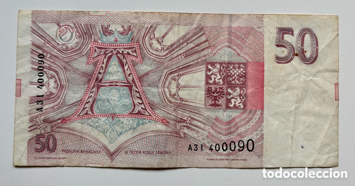 Billetes extranjeros: Billete Rep&uacute;blica Checa 50 Korun 1993 - Foto 2