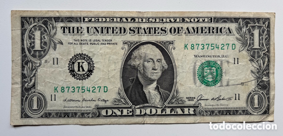Banconote internazionali: Billete USA 1 D&oacute;lar 1985. K Dallas Texas Estados Unidos. EEUU