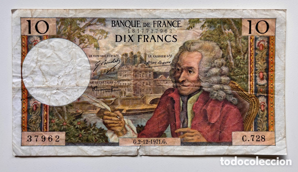 International Banknotes: Billete FRANCIA 10 Francos 1971