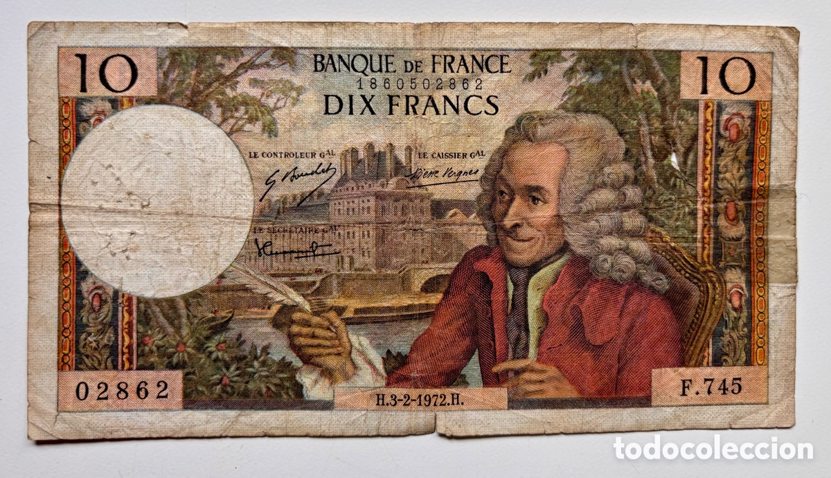 Notas Internacionais: Billete FRANCIA 10 Francos 1972
