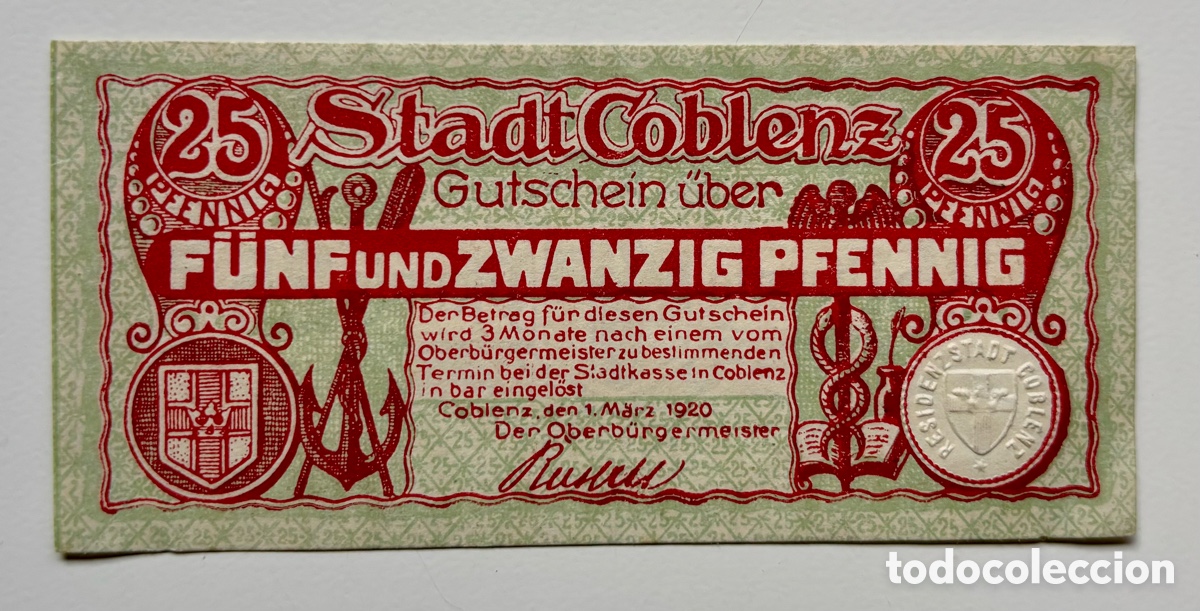 Billetes extranjeros: Billete ALEMANIA 25 Peniques 1920. Notgeld
