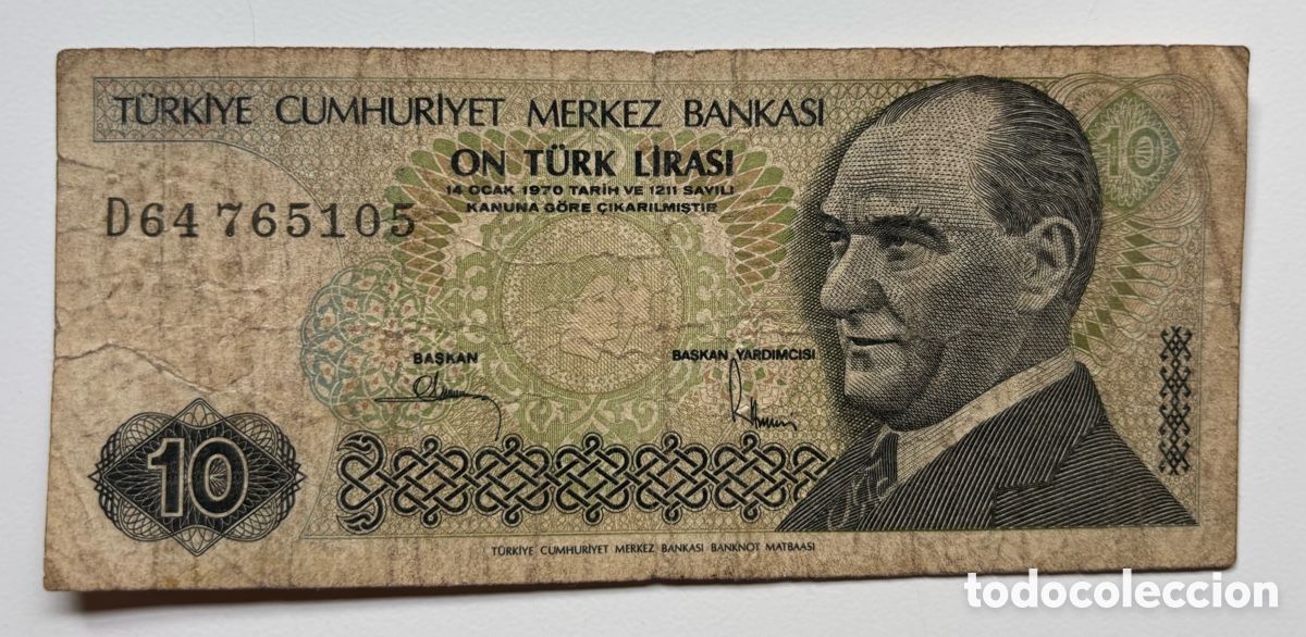 Billets internationaux: Billete TURQUIA 10 Lira 1970