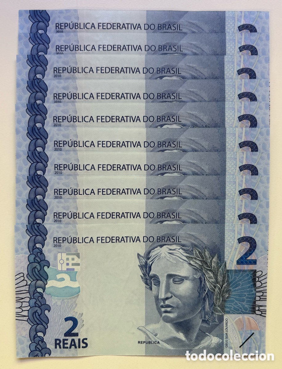Notas Internacionais: Lote x 10 Billetes BRASIL 2 Reales 2010 (2024) SC