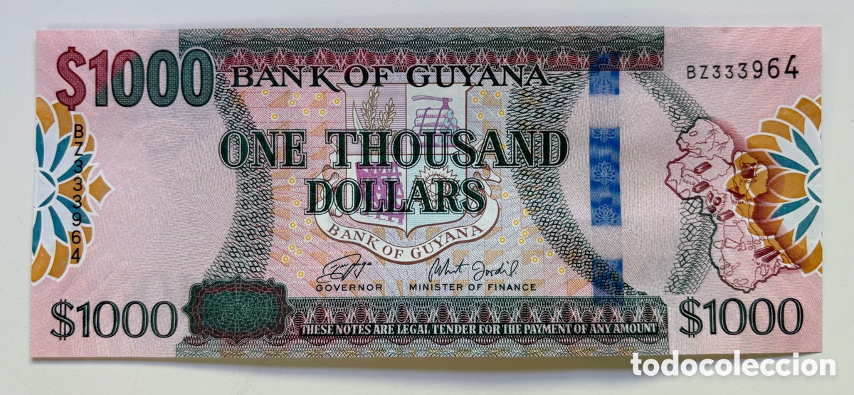 Billetes extranjeros: Billete GUYANA 1000 Dolares (2019) SC Pick 38c