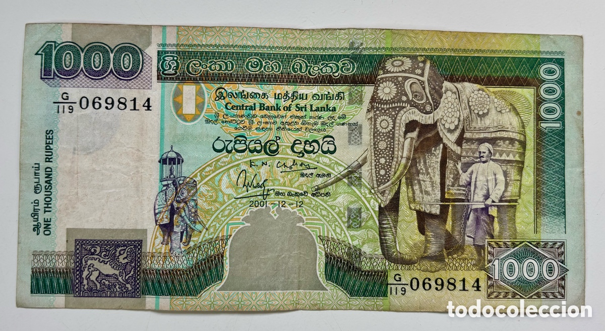 Internationale Banknoten: Billete SRI LANKA 1000 Rupias 2001. Rupees