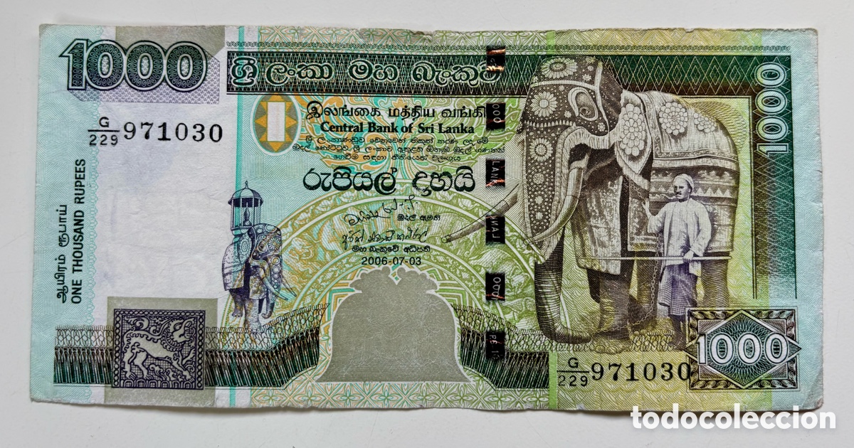 Notas Internacionais: Billete SRI LANKA 1000 Rupias 2006. Rupees