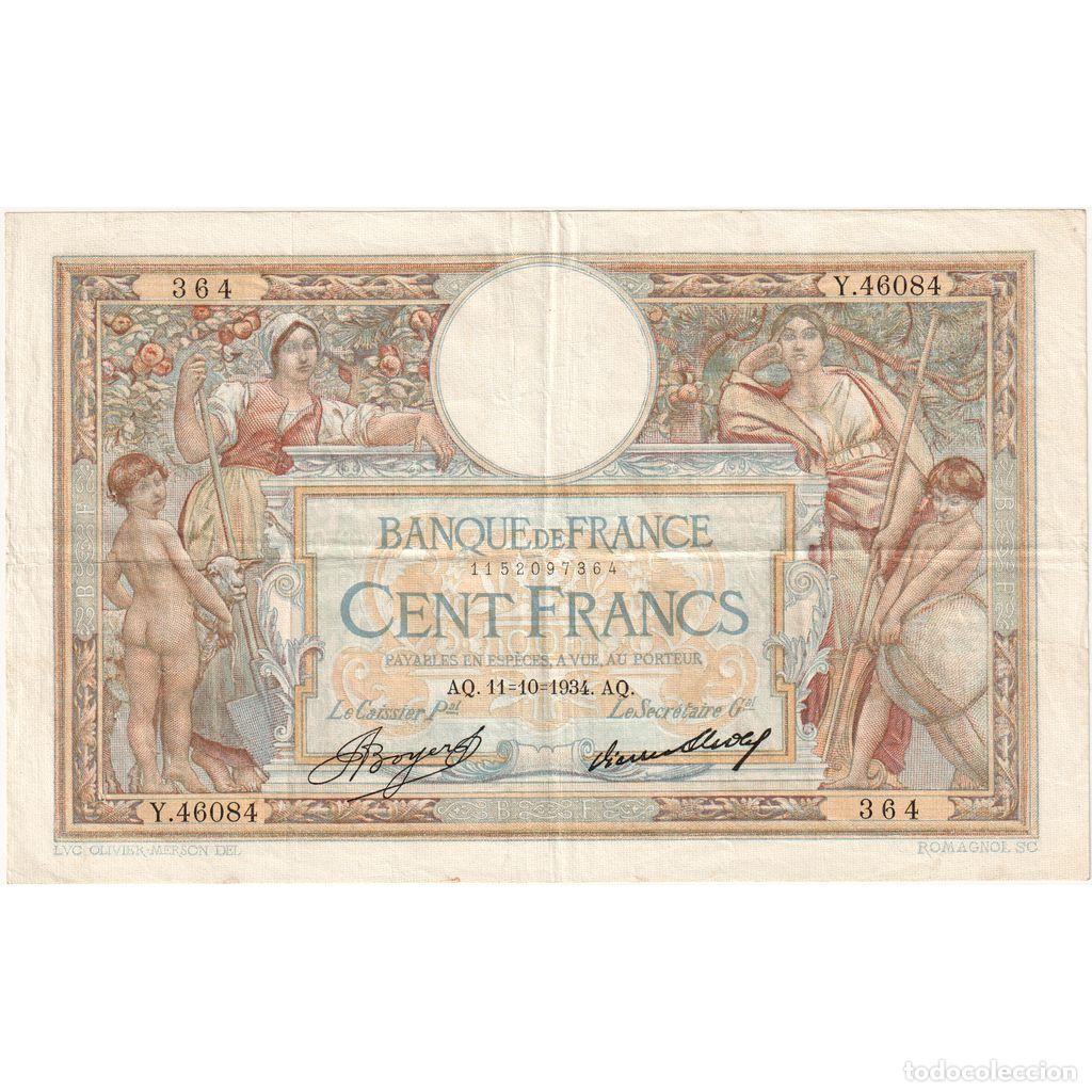 Notas Internacionais: [#1184849] Francia, 100 Francs, Luc Olivier Merson, 1934-10-11, Y.46084, BC+
