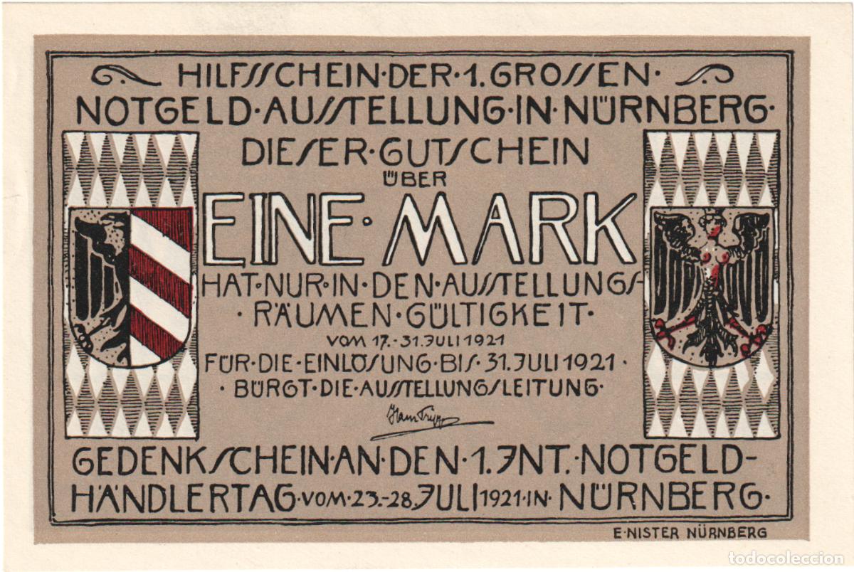 Billets internationaux: [#328360] Billete, Alemania, N&uuml;rnberg Notgeldausstellung, 1 Mark, personnage 1, 1921