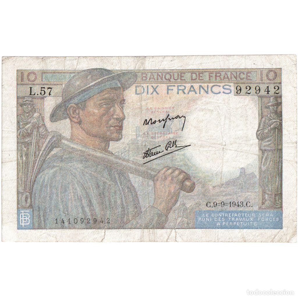 Billetes extranjeros: [#1184880] Francia, 10 Francs, Mineur, 1943-09-09, L.57, RC