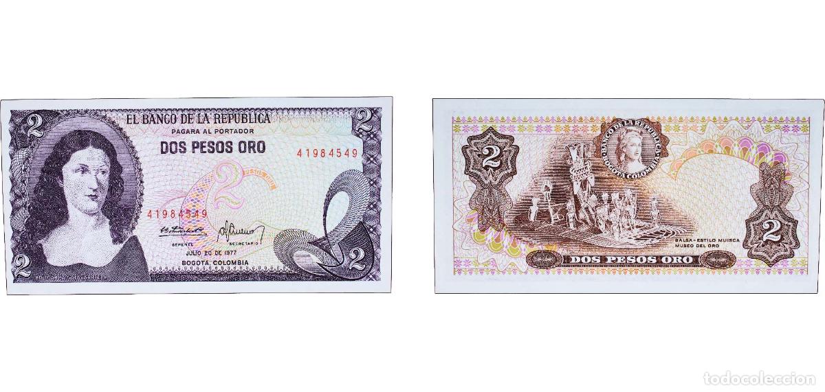 Billetes extranjeros: Colombia Republic 1977 2 Pesos Oro Paper UNC P 413