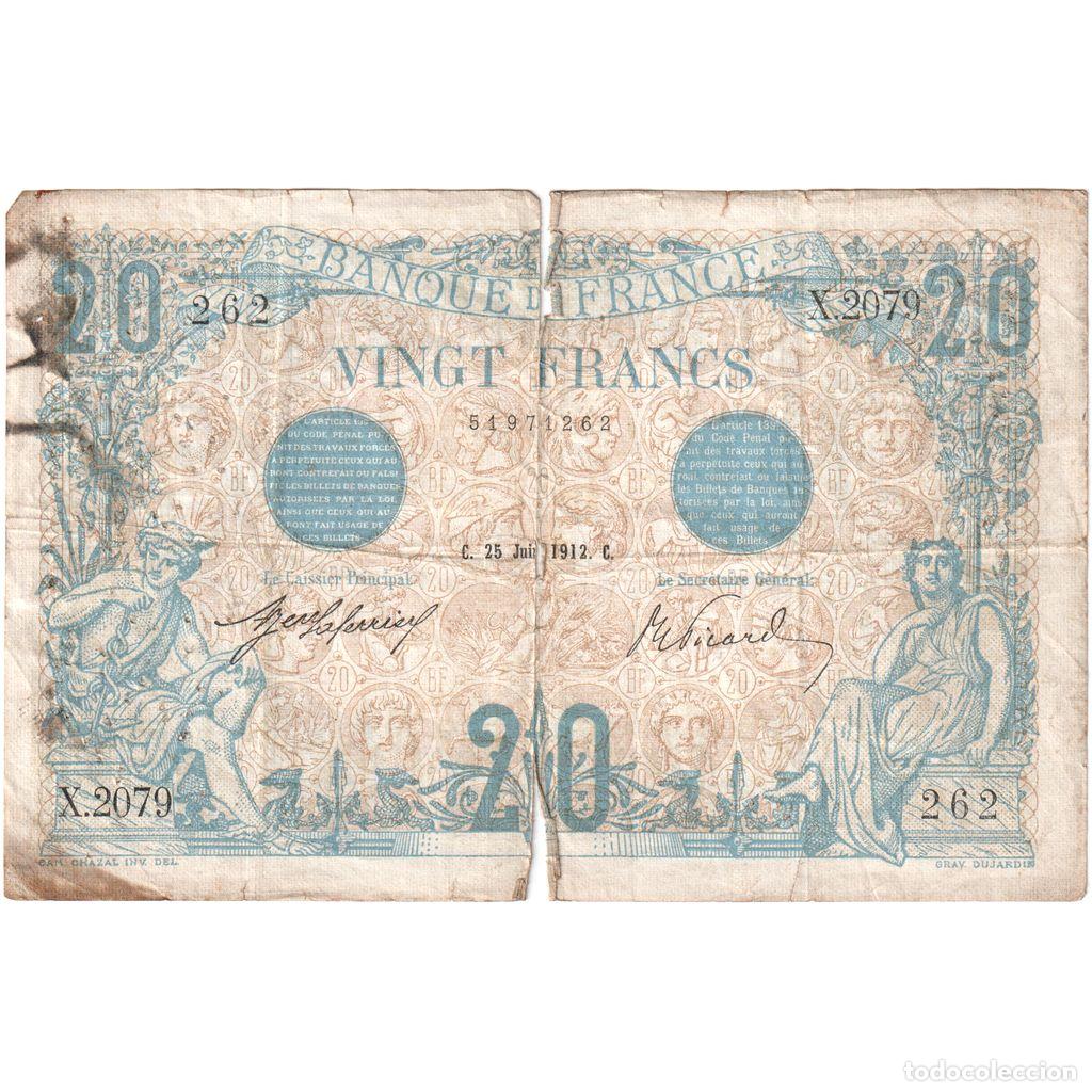 Notas Internacionais: [#1296818] Francia, 20 Francs, Bleu, 1912-07-25, X.2079, BC