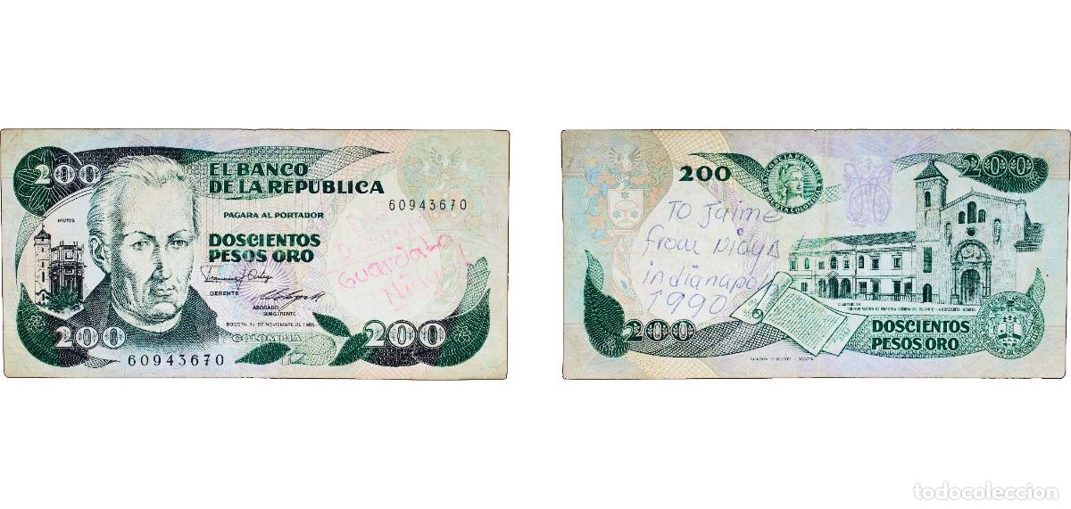 Notas Internacionais: Colombia Republic 1985 200 Pesos Oro Paper VF P 429 P 429A