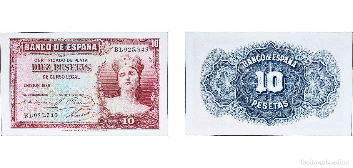Billets internationaux: Spain Second Republic 1935 10 Pesetas (Silver Certificate) Paper UNC P 86