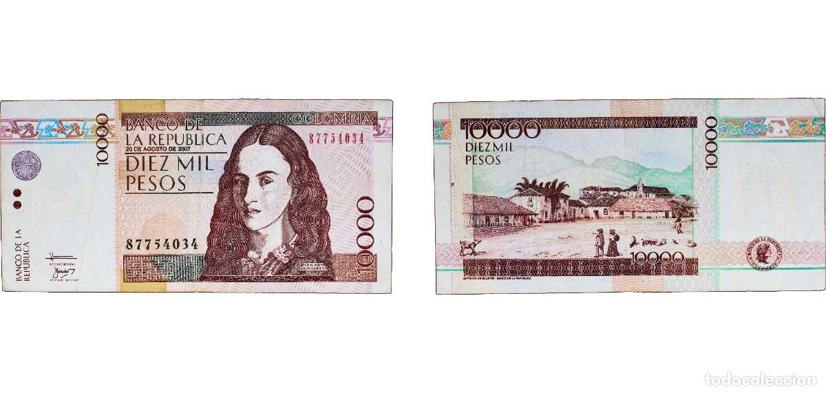 Notas Internacionais: Colombia Republic 2007 10 000 Pesos (New bank seal) Paper VF P 443 P 453