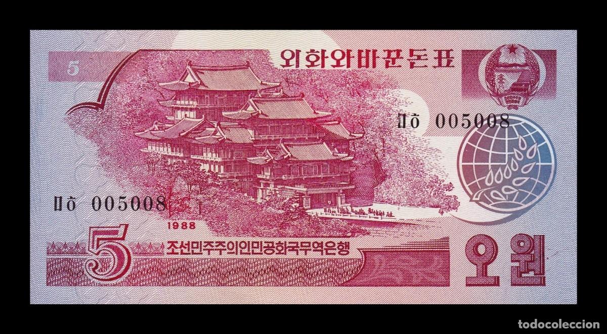 Billetes extranjeros: Corea del Norte 5 Won 1988 Pick 36 Sc Unc - Foto 1