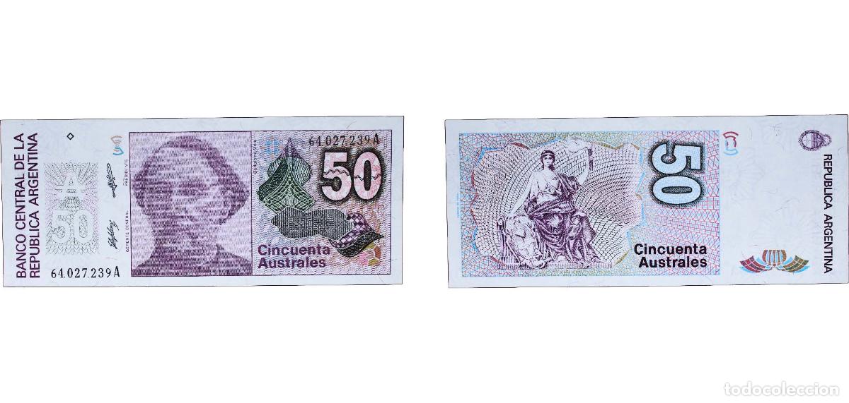 Billets internationaux: Argentina Federal Republic 1989 50 Australes Paper UNC P 326 Bottero 2827 to 2834