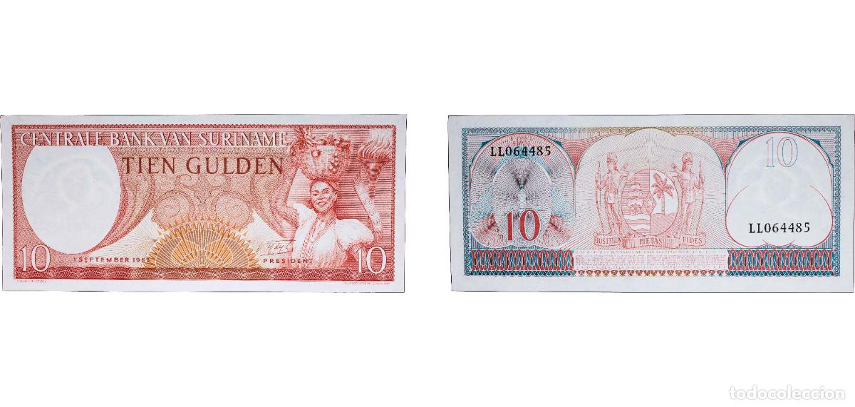 Notas Internacionais: Suriname Dutch colony 1963 10 Gulden Paper UNC P 121 Plomp PLS16.2b
