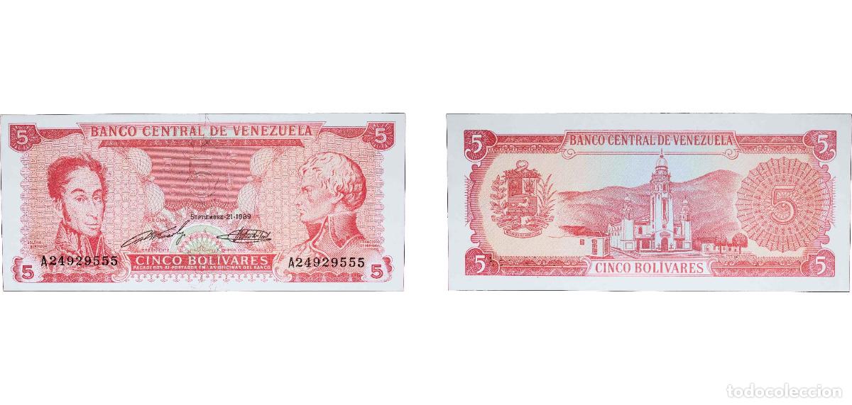Billets internationaux: Venezuela Bolivarian Republic 1989 5 Bol&iacute;vares Paper UNC P 70 NCV bbcv5bs-bb