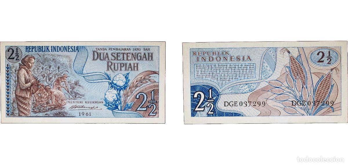 Billets internationaux: Indonesia Republic 1961 2&frac12; Rupiah (1960 Issue) Paper UNC P 77 P 79