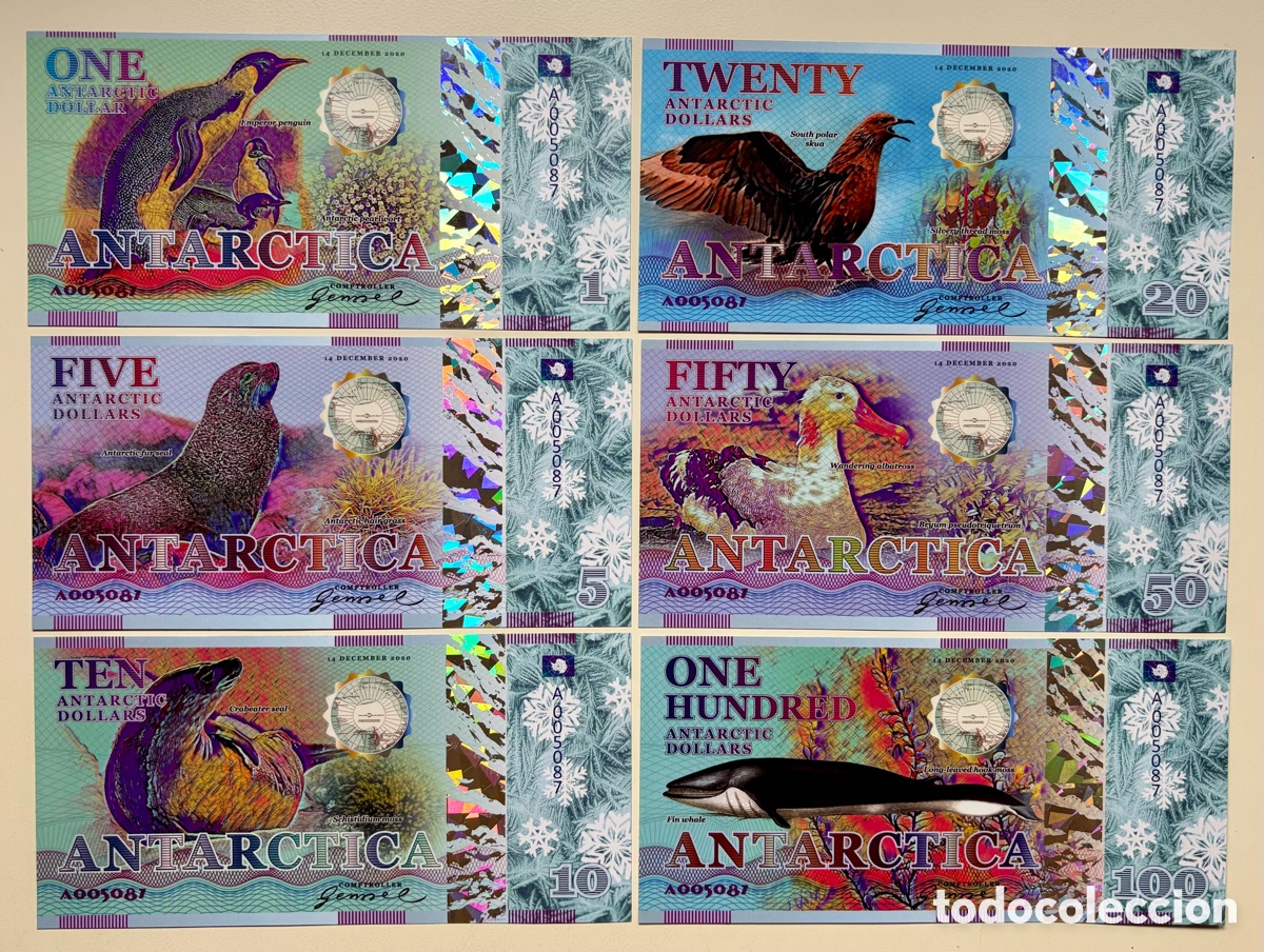 Billetes extranjeros: Lote / Set x 6 Billetes ANTARCTICA 1-5-10-20-50-100 Dolares 2020 SC Dollar Fantasia