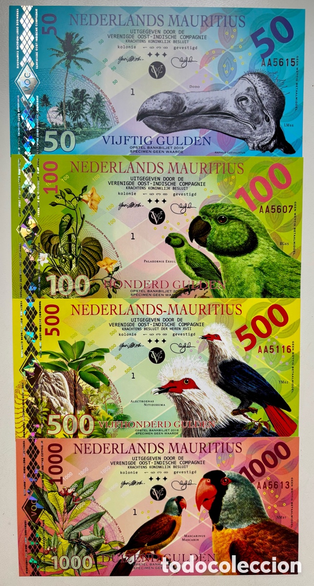 Notas Internacionais: Lote / Set x 4 Billetes PAISES BAJOS MAURICIO 50-100-500-1000 Gulden 2016 SC Polimero . Fantasia