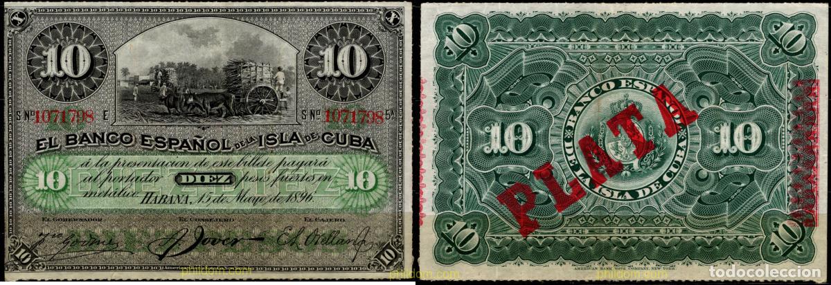 Billetes extranjeros: 9382 CUBA 1896 10 pesos Banco espa&ntilde;ol Isla de Cuba 1896