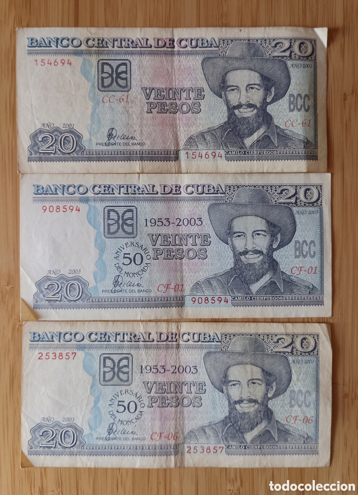 Billetes extranjeros: 3 billetes de 20 pesos. Banco Central Cuba